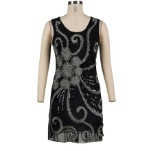 Summer Sleeveless Short Dress Black Bodycon Dress with Beads For Women